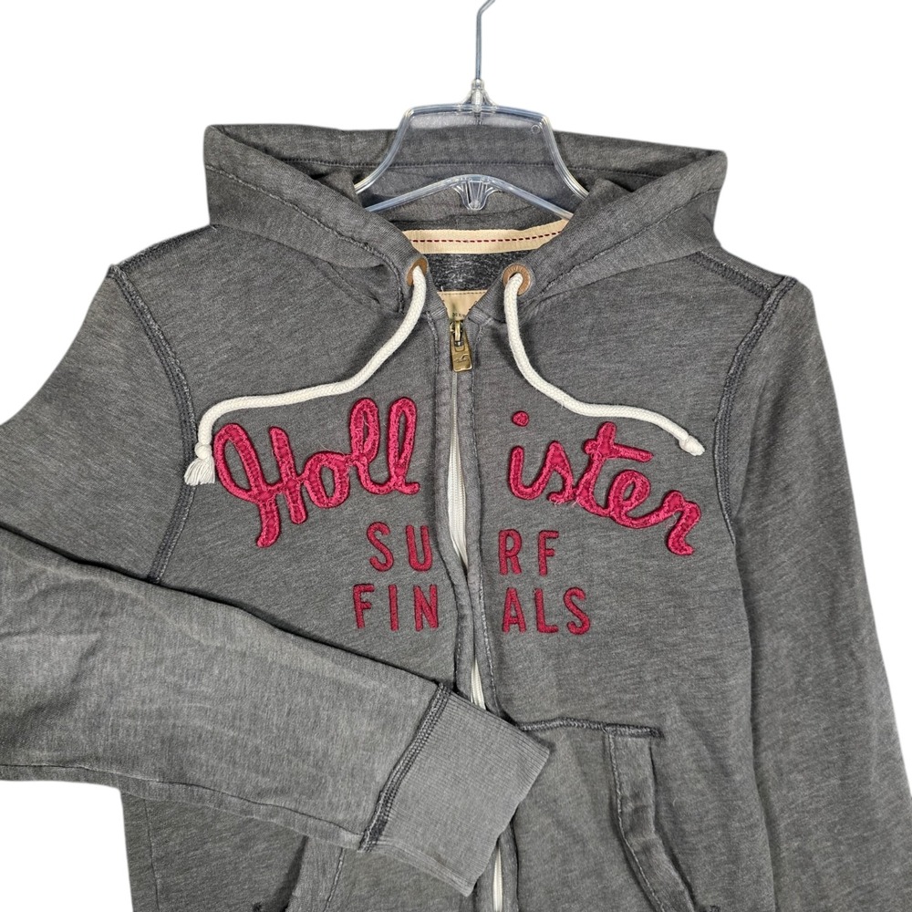 Vintage Y2K Hollister Hoodie Women's Small Surf Zip Up Preppy Embroidered Grunge